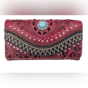 Bella Pu Leather Fringe Western Crossbody Wallet